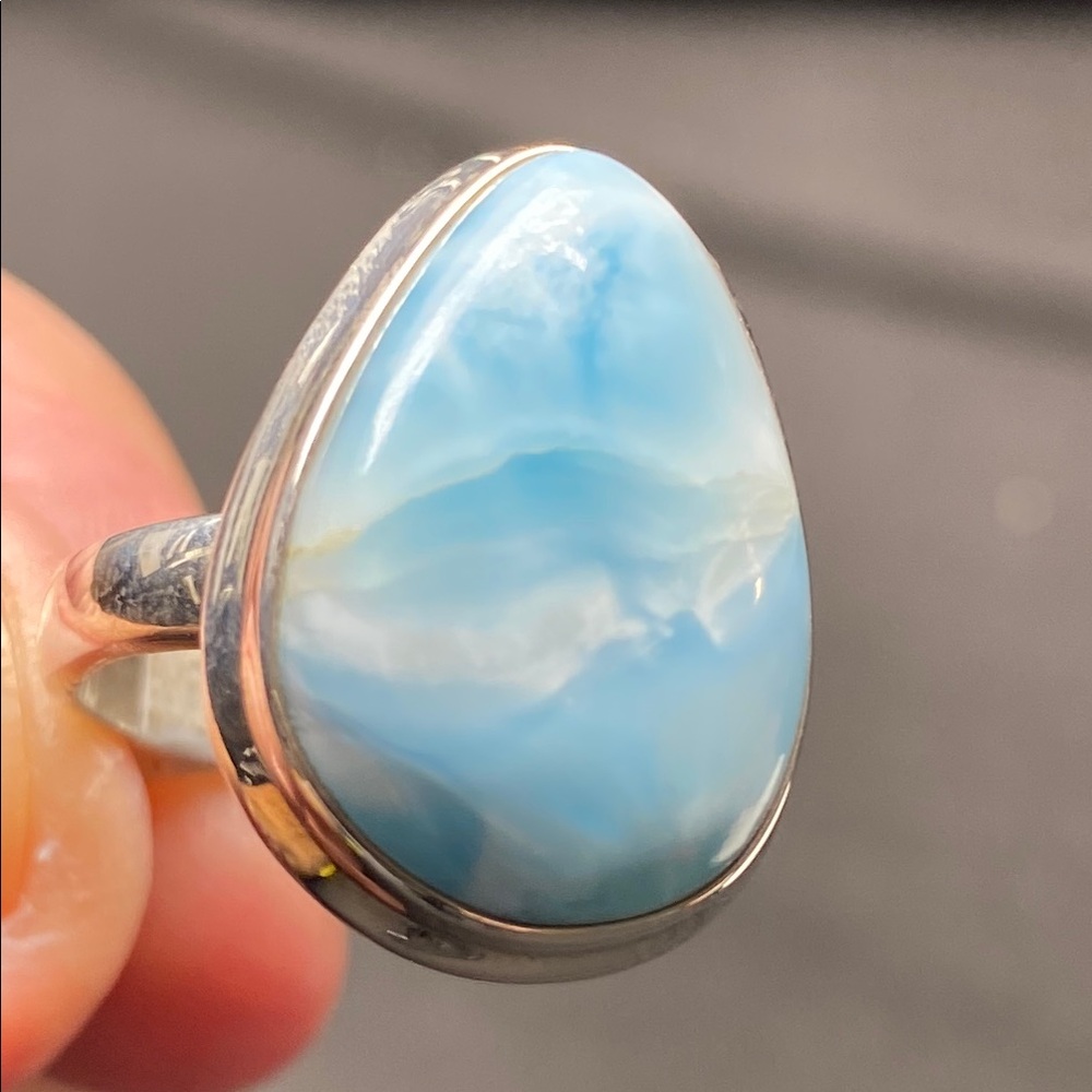 Larimar Ring In Solid Sterling Silver 925 Size 7.5 - image 1